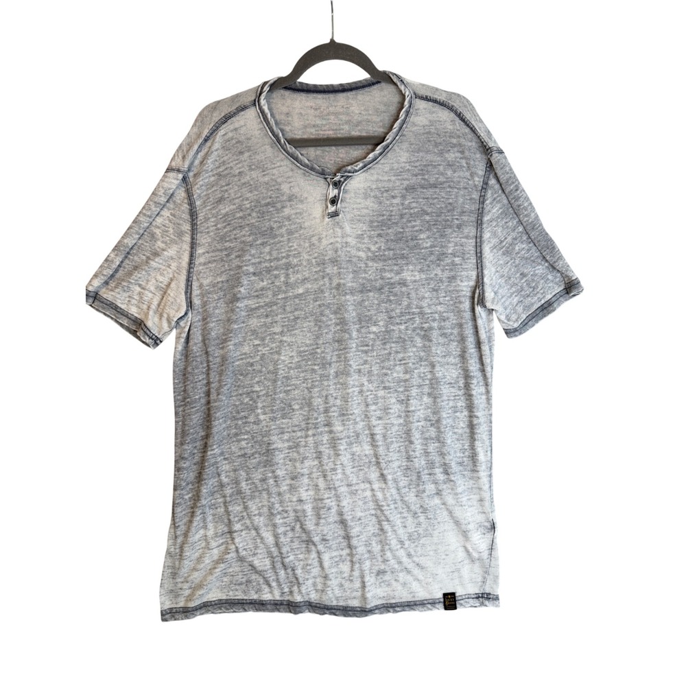 Lucky Brand Venice Burnout Henley T Shirt Mens L Gray Short Sleeve Acid Wash Tee